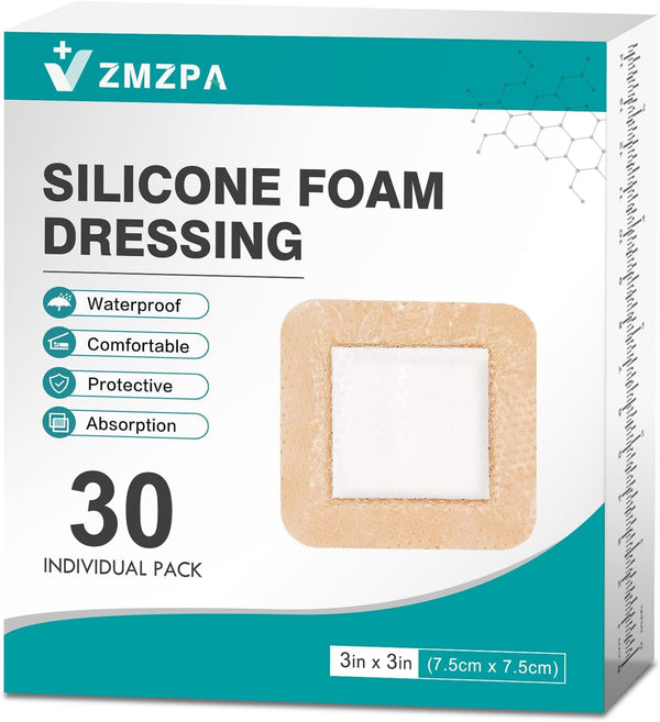 ZMZPA Silicone Foam Dressing 3x3 Gentle Border, Waterproof Silicone Bandages for Wounds Care,