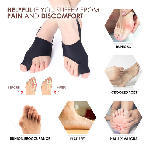 Bunion Corrector with Splint, Effective Orthopedic Toe Separators for Women & Men, Pain Relief for Hallux Valgus (Black)
