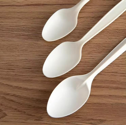 100% Eco Friendly Compostable Spoons, 50 Large Disposable Utensils, Cornstarch Based, Durable and Heat Resistant