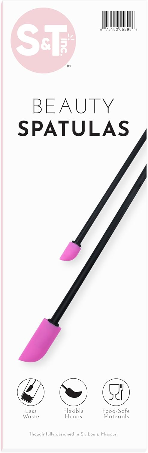 S&T INC. Makeup Spatula, Large and Mini Silicone Spatula Set for Cosmetics, 2 Piece Set, Black/Pink