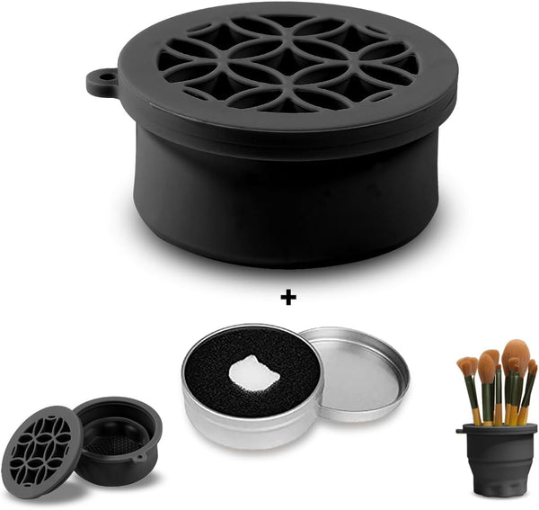 Makeup Brush Silicone Cleaning Cup, Portable Foldable Silicone Makeup Brush Holder, 2-in-1 Design for Cleaning and