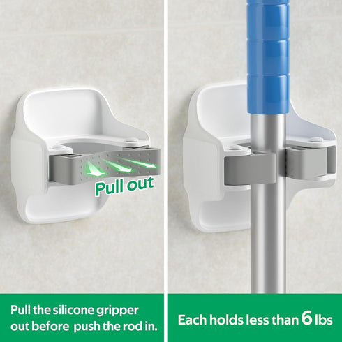 5 Pack Broom Holder Wall Mount, No Drilling Self Adhesive Mop Grippers, Dustpan and Broom Organizer