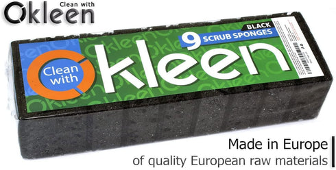 Black Multi Use Scrub Sponges. Made in Europe. 18 Pack, 4.3x2.8x1.4 inches. Heavy Duty Fiber. Odorless Durable Scrubber for Kitchen and Household Cleaning