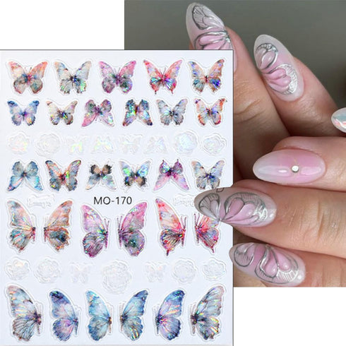 5D Aurora Butterfly Nail Stickers for Women, Cartoon Butterfly Nail Art Decals for Nail Designs