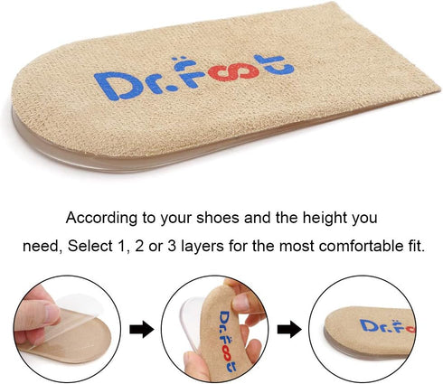 Dr.Foot Adjustable Orthopedic Heel Lift Inserts - Height Increase Insole for Heel Pain, Sports Injuries, Beige, 2 Layers