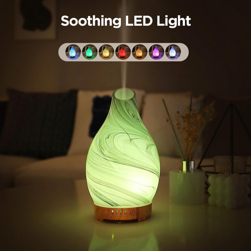 inrorans 160ml 7 Essential Oil Diffuser, Art Glass Ultrasonic Aromatherapy Diffuser for Home with Intermittent Mist