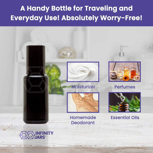 Infinity Jars 15 Ml (.5 fl oz) Black Ultraviolet Glass Bottle with Glass Ball Roll on Tip