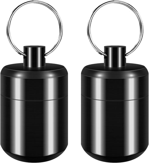 Pill Keychain Holder - Small Waterproof Pill Box Organizer Portable Pill Holder Keychain (Black, 2PCS)