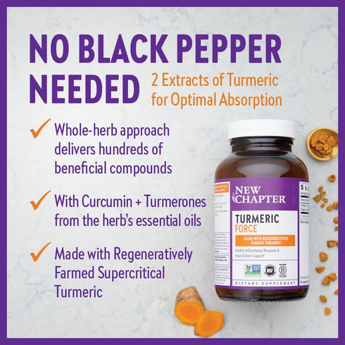 New Chapter Turmeric Supplement - One Daily, Heart, Brain & Healthy Inflammation Support, 120 Count (4 Month Supply)