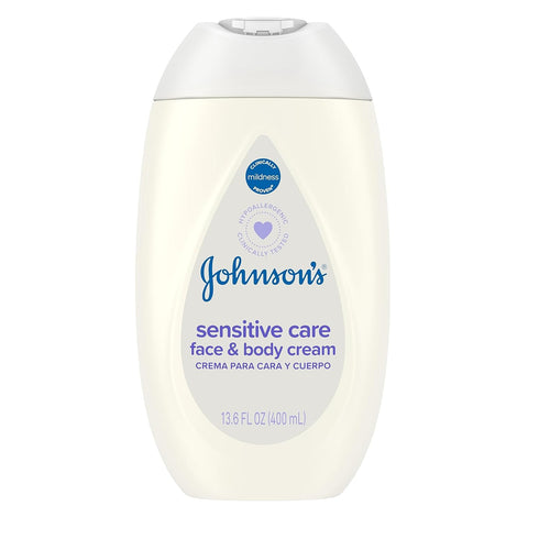 Johnson's Baby Sensitive Care Face & Body Cream, 13.6 fl. oz, Daily Moisturizing for Dry, Sensitive Skin