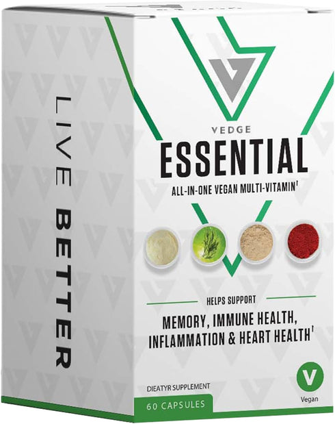 vedge Vegan Omega 3 Daily Multivitamin with Vitamin D, B12, Algal Oil for Vegan EPA & DHA - 30 Day Supply
