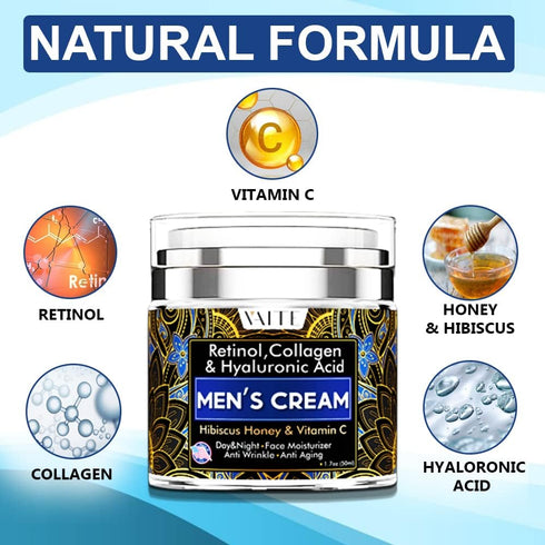 VAITE Mens Face Skin Moisturizer - Anti-Aging Cream with Collagen, Retinol, Hibiscus & Honey, Made in USA