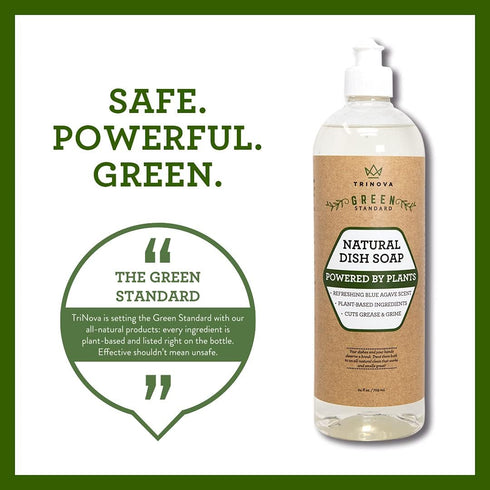 TriNova Natural Dish Soap Organic Formula - Powerful Eco-Friendly Cleaner for Dishes & Kitchen Items, 2 Pack 24 oz
