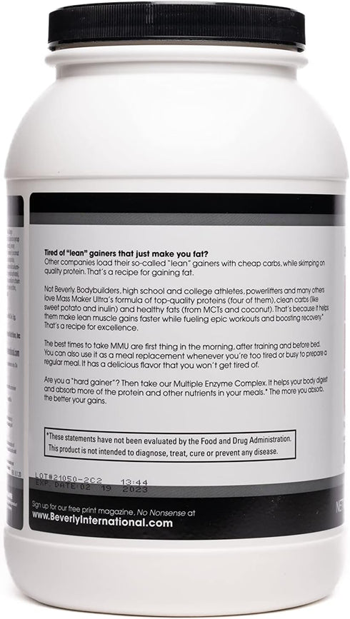 Beverly International Mass Maker Ultra Vanilla, 14 Servings, 3lb, Clean Carbs, Great Taste