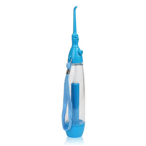 Portable Water Dental Flosser, Non-Electric Oral Irrigator, Cordless Manual Air Pressure for Home and Travel, Blue