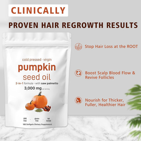 J-PRQ 3000mg 180 Pumpkin Seed Oil with Saw Palmetto- - Softgels -Cold Pressed - Pure Virgin Oil - Essential Fatty Acids