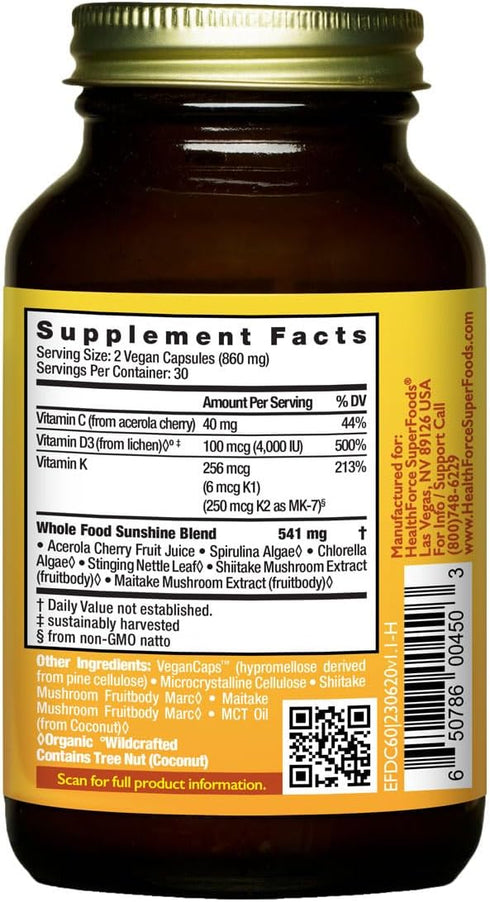 HealthForce SuperFoods Truly Natural Vitamin D - 60 Vegan Capsules