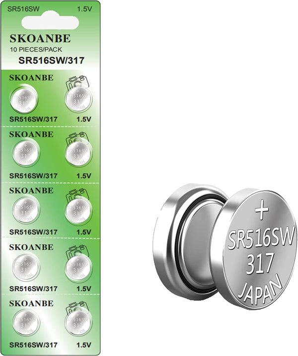 SKOANBE SR516SW 317 1.5V Button Coin Cell Silver Oxide Watch Battery (10-Pack)