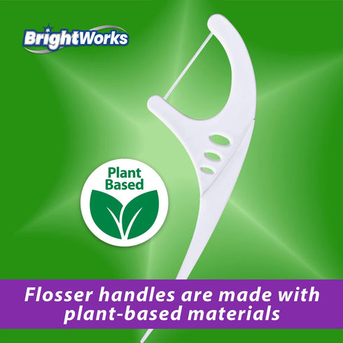 225 Piece BrightWorks Fresh Mint + Whitening Dental Flossers, 75 Count (Pack of 3) with Plant-Based Handles