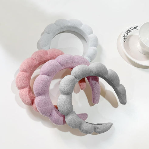Spa Headbands for Washing Face or Makeup, Puffy Terry Cloth Hairband for Women, Gray