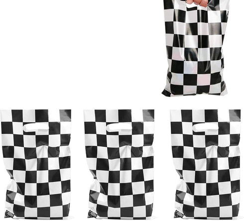 LYT 30 PCS Black and White Checkered Racecar Gift Bags - Birthday Party Supplies for Kids Race Car Theme