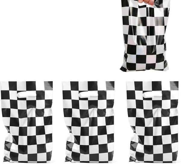 LYT 30 PCS Black and White Checkered Racecar Gift Bags - Birthday Party Supplies for Kids Race Car Theme
