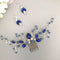 Women Royal Sapphire Crystal Blue Pearl Earring Hair Vine Set, Silver Wedding Hair Accessory for Bride