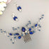 Women Royal Sapphire Crystal Blue Pearl Earring Hair Vine Set, Silver Wedding Hair Accessory for Bride