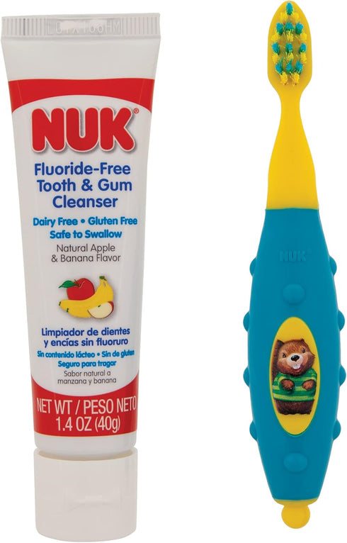 NUK Toddler Tooth and Gum Cleanser with Toothpaste, Colors May Vary,1 Set