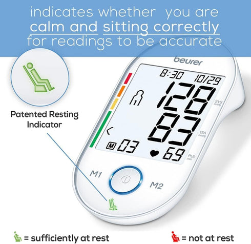 Beurer BM55 Blood Pressure Machine – XL Backlit Display, Automatic Cuff, and Portable Storage Kit for 2 Users