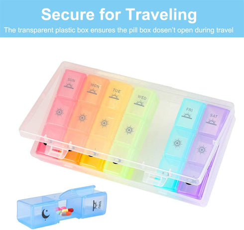 Weekly Pill Organizer 3-Times-A-Day, 7 Day Pill Box with Large Compartments for Vitamins and Supplements