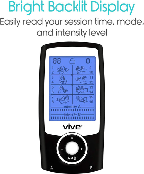 Vive Tens Unit Muscle Stimulator, Electric Shock Therapy for Pain Management, Self-Sticking Electrodes Pads