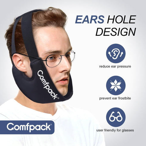 Wisdom Teeth Ice Pack Head Wrap with Ear Hole Design, Reusable Hot Cold Gel Face Ice Pack, Soft Plush Jaw Ice Pack for TMJ Pain Relief, Tonsillectomy, Oral Surgery, Face Swelling Black