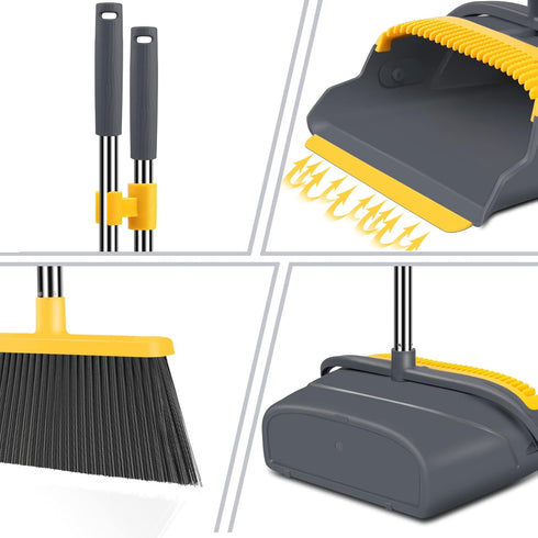 kelamayi Broom and Dustpan Set for Home, Stand Up Broom and Dustpan Combo for Indoor & Outdoor Sweeping