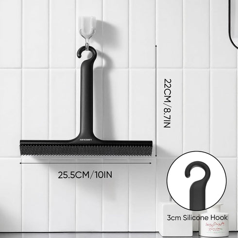 Shower Squeegee for Shower Glass Door Bathroom Accessories, Dual Head Wiper Cleans Water & Hair, Silicone Blade