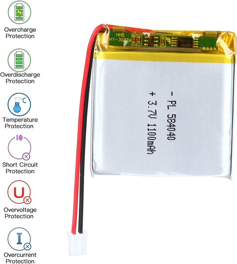 YTKavq 3.7V 1100mAh 584040 2.0mm Lithium Polymer Ion Battery Rechargeable Lipo Battery with PH Pitch Connector