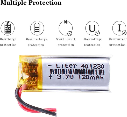 3.7V Lipo Battery 120mAh, Rechargeable Lithium Polymer 401230 with Two Lines