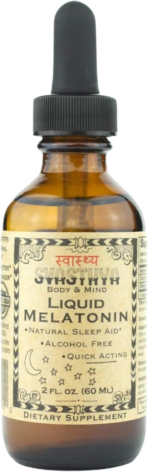 Svasthya Body & Mind Natural Melatonin Liquid Supplement, Organic Sleep Aid for Restful Sleep Support, Alcohol-Free