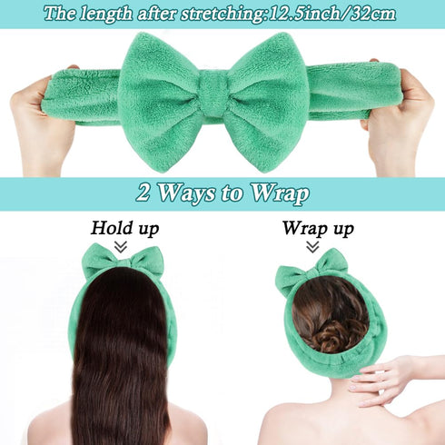 Shintop Soft Makeup Headband with Cute Bow, Elastic Spa Headband for Skincare and Facial Mask, Pea Green