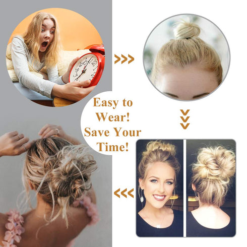 Lativ Messy Hair Bun Scrunchies Extension with Elastic Rubber Band for Women Girls (Messy Bun, Blonde)