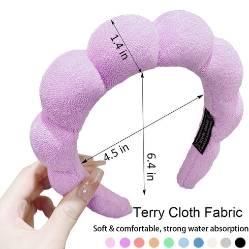 Spa Headbands for Washing Face or Makeup, Puffy Terry Cloth Hairband for Women, Skin Care Makeup Accessories (Purple)
