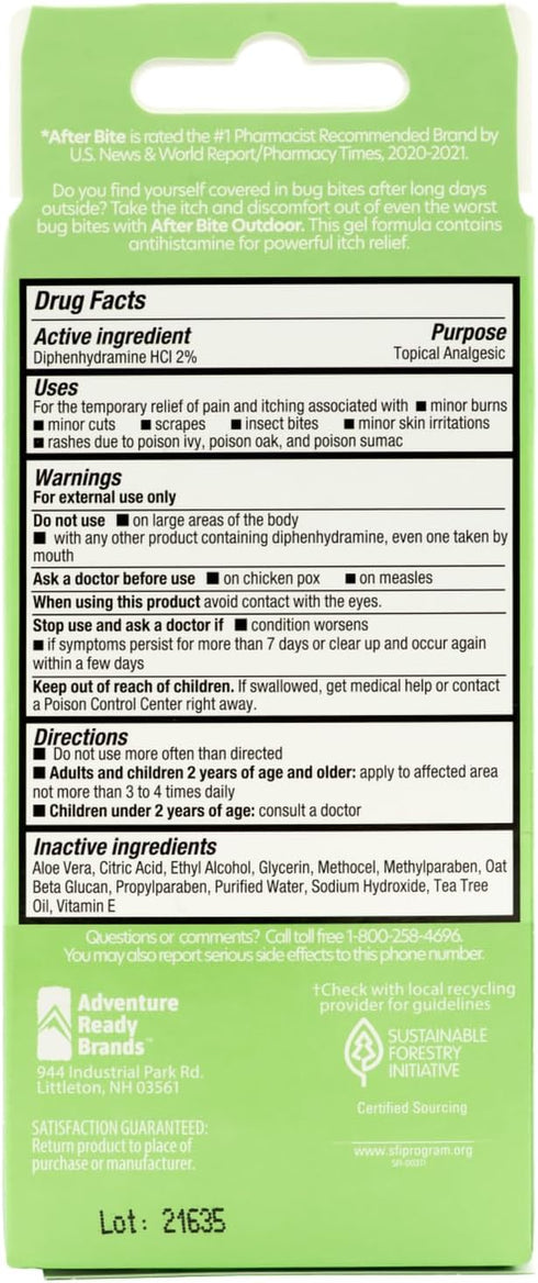 After Bite Outdoor Formula - Itch Relief Gel with Diphenhydramine HCl, 0.7 oz (4 Pack)