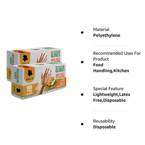 GORILLA SUPPLY 1000 Count BPA Free Premium Disposable Gloves for Kitchen Food Handling, Latex & Powder Free
