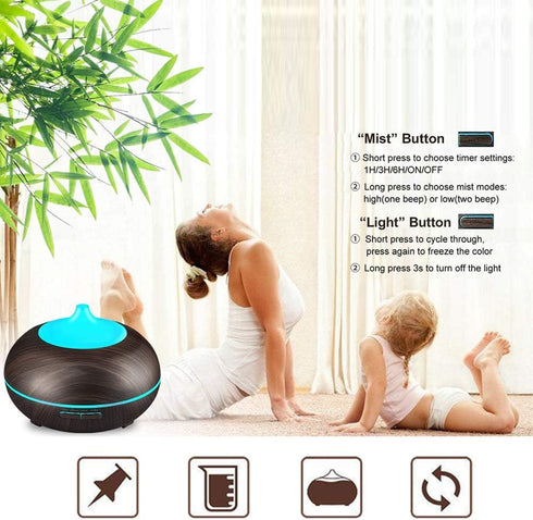 JoySusie 300ml 4 Settings, Aromatherapy Essential Oil Diffuser, Wood Grain Ultrasonic Cool Mist Whisper-Quiet