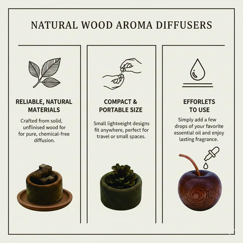 Vantico (3) Natural Wood Aroma Diffuser, Waterless Essential Oil Sphere Design, Walnut Base, Simple Minimalist Decor