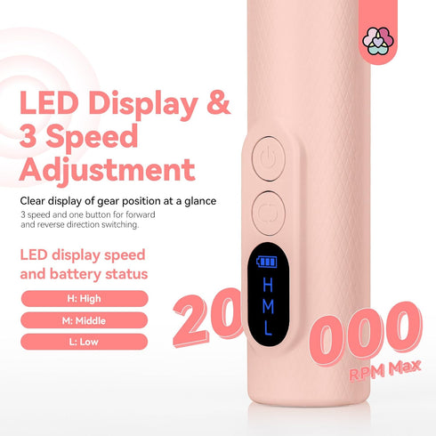 SAVILAND Professional Electric Nail File, 20000RPM Portable Efile Nail Drill, Pink Rechargeable Nail Drill for Gel