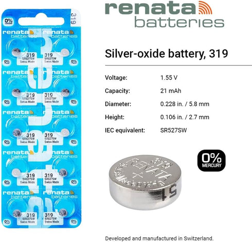 Renata Batteries 319/SR527SW Button Cell Watch Battery (5 Pack)