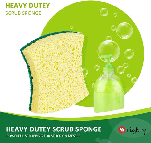 ORIGHTY Heavy Duty Cellulose Scrub Sponges - 24 Count, Powerful Scrubbing & Cleaning for Dishes and Kitchen
