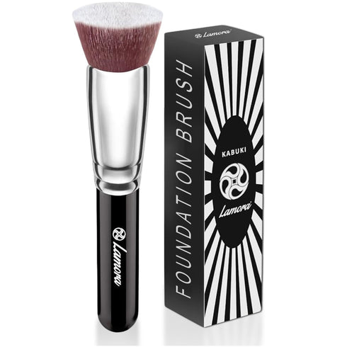 LAMORA Liquid Makeup Foundation Brush - Kabuki Face Brush for Cream, Powder, Blush, Concealer - Flat Top Blending Brush