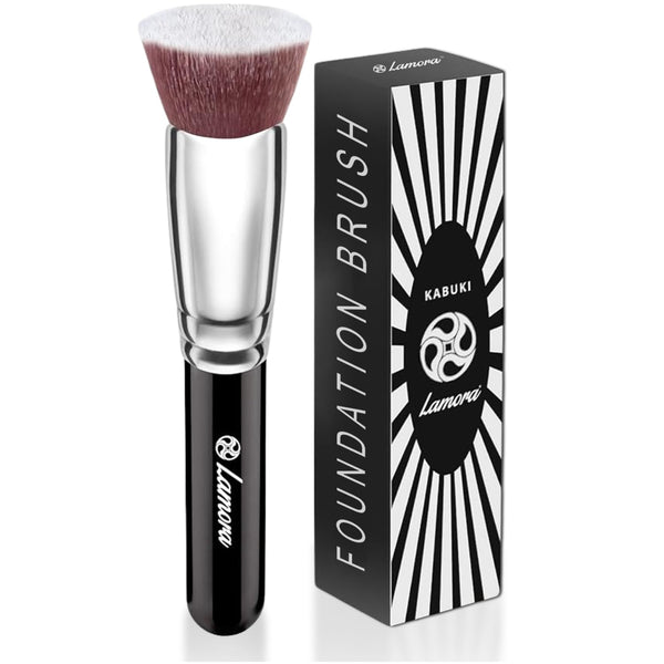 LAMORA Liquid Makeup Foundation Brush - Kabuki Face Brush for Cream, Powder, Blush, Concealer - Flat Top Blending Brush